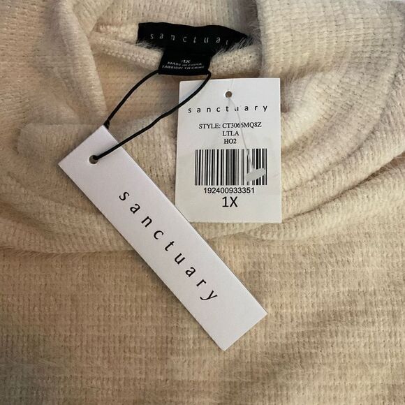 Sanctuary Sweater Funnel Neck Drop Shoulder Tan Balloon Sleeves Women 1X - Picture 4 of 12